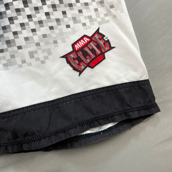 MMA Elite Board Shorts Mens Large Drawstring White Black Checkered Fade Logo - Picture 4 of 10
